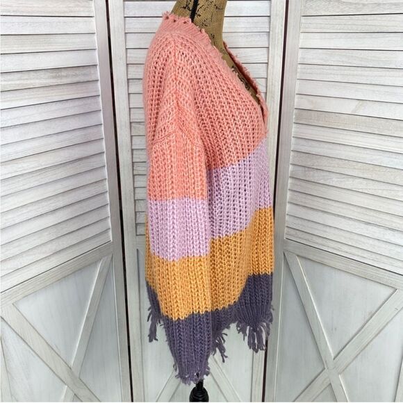 Wishlist Distressed Colorblock Grunge Pullover Sweater Medium Large Purple Multi - Picture 3 of 14